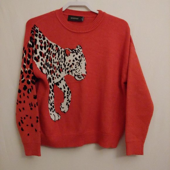 Minkpink orange leopard soft comfy long sleeve sweater XS - Picture 1 of 8